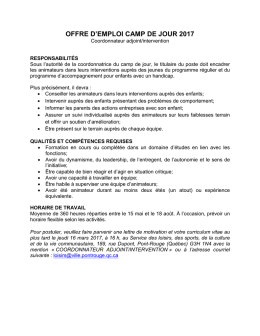 OFFRE D`EMPLOI CAMP DE JOUR 2017 - Ville de Pont