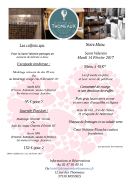 Menu et spa saint Valentin - Hotel Domaine des Thômeaux