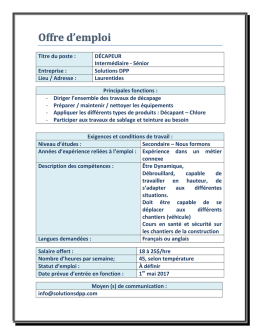 Titre du poste : DÉCAPEUR Intermédiaire
