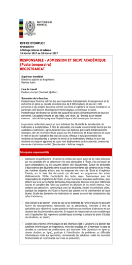 RESPONSABLE - ADMISSION ET SUIVI