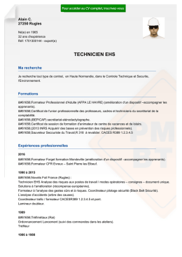 Recrutement CV TECHNICIEN EHS - r&eacute;f: 1701300144