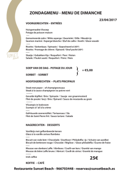 Zondagmenu - Restaurante Sunset Beach