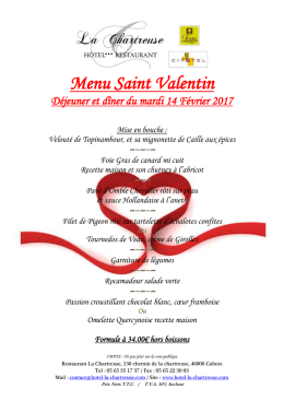 Menu Saint Valentin - Hotel La Chartreuse