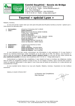 Tournoi « spécial Lyon - Comité Dauphiné Savoie de Bridge