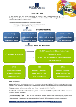 Tarifs 2017 / 2018 - Lyc&eacute;e professionnel