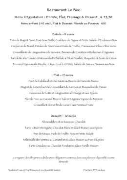 carte de saison compl&egrave;te et vari&eacute;e