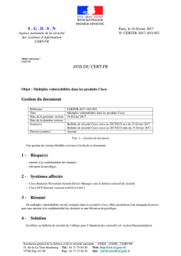 SGDSN AVIS DU CERT-FR Gestion du document 1