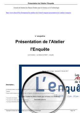 Présentation de l`Atelier