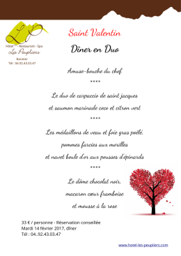 Menu Saint Valentin - hotel les peupliers