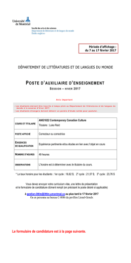 poste d`auxiliaire d`enseignement - Département de littératures et de