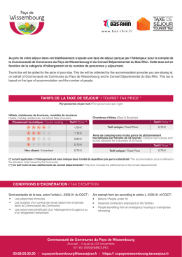 tarifs de la taxe de séjour* / tourist tax price * conditions d