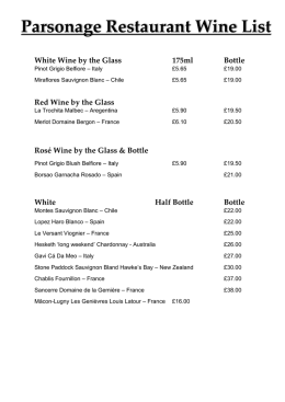 New 2017 Wine List - The Parsonage Restaurant