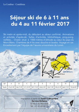 d`informations sur le s&eacute;jour ski 2017