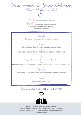 Votre menu de Saint Valentin - Hôtel Littéraire Alexandre Vialatte à