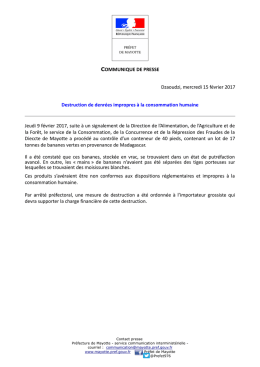 COMMUNIQUE DE PRESSE Dzaoudzi, mercredi 15 f&eacute;vrier 2017