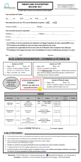 Formulaire - Rel&acirc;che 2017 - St