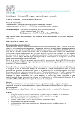 Fiche de poste Gestionnaire RH en appui H/F