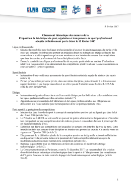 1 Classement th&eacute;matique des mesures de la Proposition de