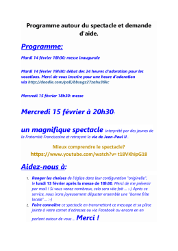 Programme: Mercredi 15 février à 20h30: Aidez