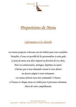 Menus - Restaurant du Port de Pully