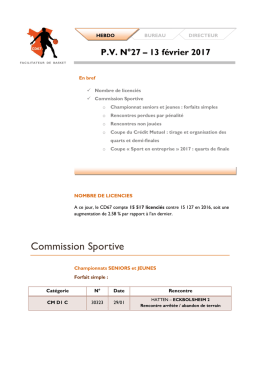 PV hebdo N&deg;27 du 15/02/2017 du CBB