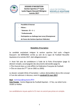 DOSSIER D`INSCRIPTION Section Sportive 2nd cycle Lyc&eacute;e Daguin
