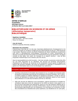 BIBLIOTHÉCAIRE EN SCIENCES ET EN GÉNIE