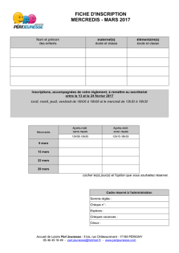 fiche d`inscription mercredis - mars 2017