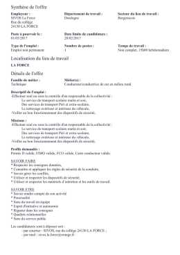 Synthèse de l`offre Localisation du lieu de travail Détails de l`offre