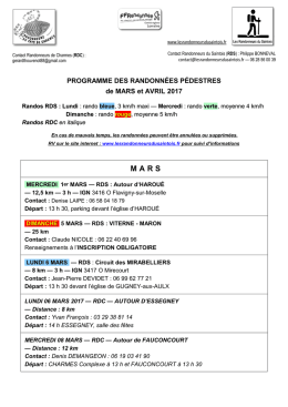 Programme des randonnées de Mars et Avril 2017