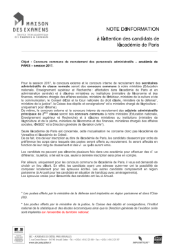 NOTE D`INFORMATION &agrave; l`attention des candidats de l`acad&eacute;mie de