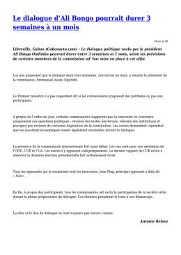 Le dialogue d`Ali Bongo pourrait durer 3 semaines à un mois