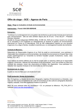 Offre de stage &ndash; SCE &ndash; Agence de Paris