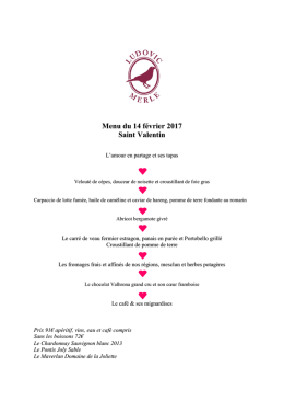 Menu Spécial Saint Valentin 2017