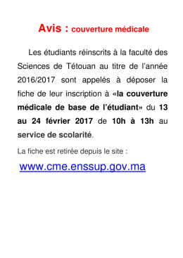 Avis : couverture médicale - Faculté des Sciences Tétouan