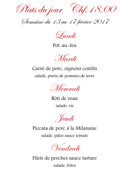 Plats du jour Chf.18.00