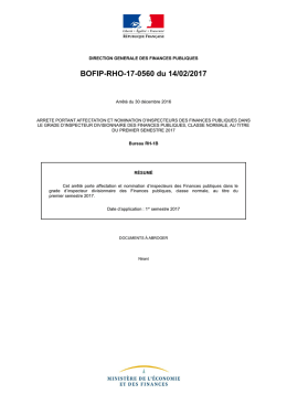 BOFIP-RHO-17-0560 du 14/02/2017 : Arr&ecirc;t&eacute; du 30 d&eacute;cembre 2016