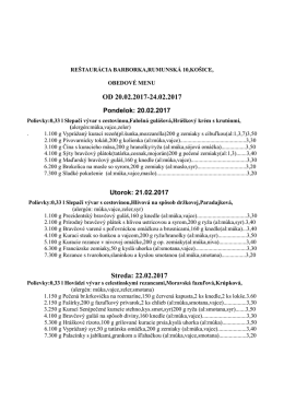 Jedálny lístok - Reštaurácia Barborka