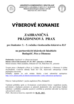 Výberové konanie - Zahraničná prázdninová prax