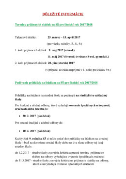 Termíny prijímacích skúšok na SŠ pre školský rok 2017/2018