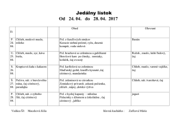 Jed&aacute;lny l&iacute;stok Od 20. 02. do 24. 02. 2017