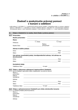 Žiadosť o poskytnutie pr&aacute;vnej pomoci v konan&iacute; o oddlžen&iacute;