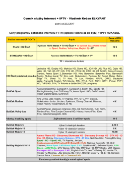 Cenník služby Internet + IPTV + Ostatné poplatky