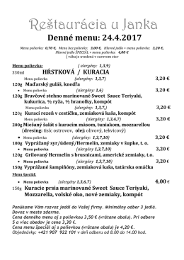 Denné menu - Reštaurácia U Janka, Poprad