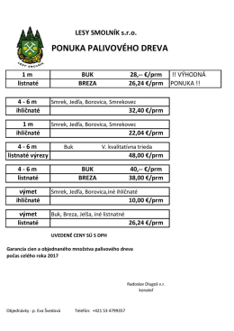Ponuka palivového dreva – Lesy Smolník s.r.o.