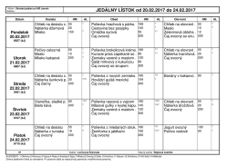 JEDÁLNY LÍSTOK od 20.02.2017 do 24.02.2017