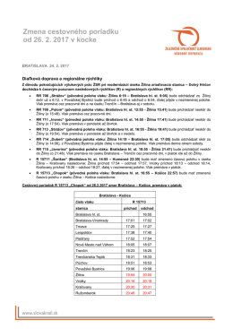 Zmena cestovného poriadku od 26. 2. 2017 v kocke