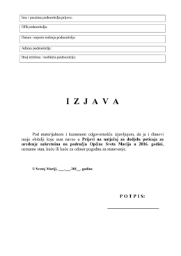 Izjava podnositelja prijave da ne posjeduje stan ili kuću pogodnu u
