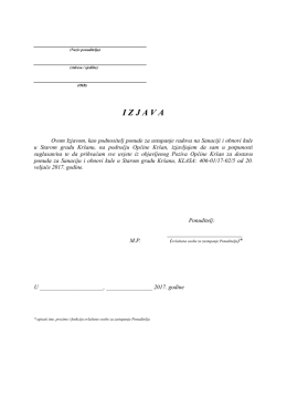 Izjava o prihvaćanju uvjeta iz Poziva
