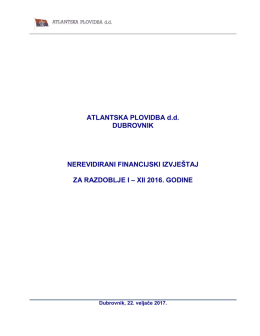 Godi&scaron;nji izvje&scaron;taj 1Y., nerevidirano, nekonsolidirano, 2016. godina